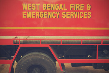 West Bengal fire & emergency services. Indian fire truck.