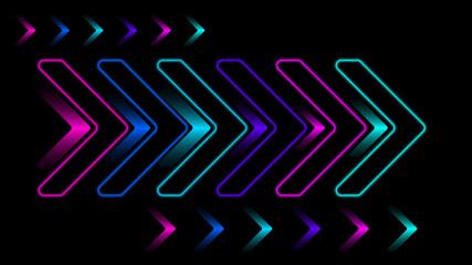 Abstract colorful neon light arrows direction on black background vector illustration.