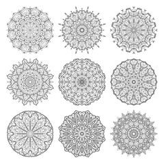 Doodle monochrome lace mandala pattern. Emblem luxury beauty spa, cosmetics, jewelry, hotel, restaurant. Wedding elegant outline frame. Vector floral luxury curve logo design. Round gold ornate frame.