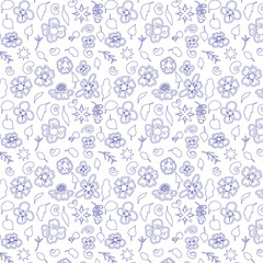 Floral, plants and spiral elements Seamless Pattern. Vector Illustration for wallpaper, pattern fills, textile, web page background, surface textures.
