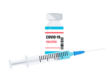 Coronavirus vaccine. Covid-19 vaccination with vaccine bottle and syringe injection. Treatment for coronavirus COVID-19. Concept of Vaccines to provention or fight against Coronavirus