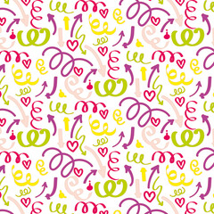 Arrow, heart and Spiral Seamless Pattern. Vector Illustration for wallpaper, pattern fills, textile, web page background, surface textures.
