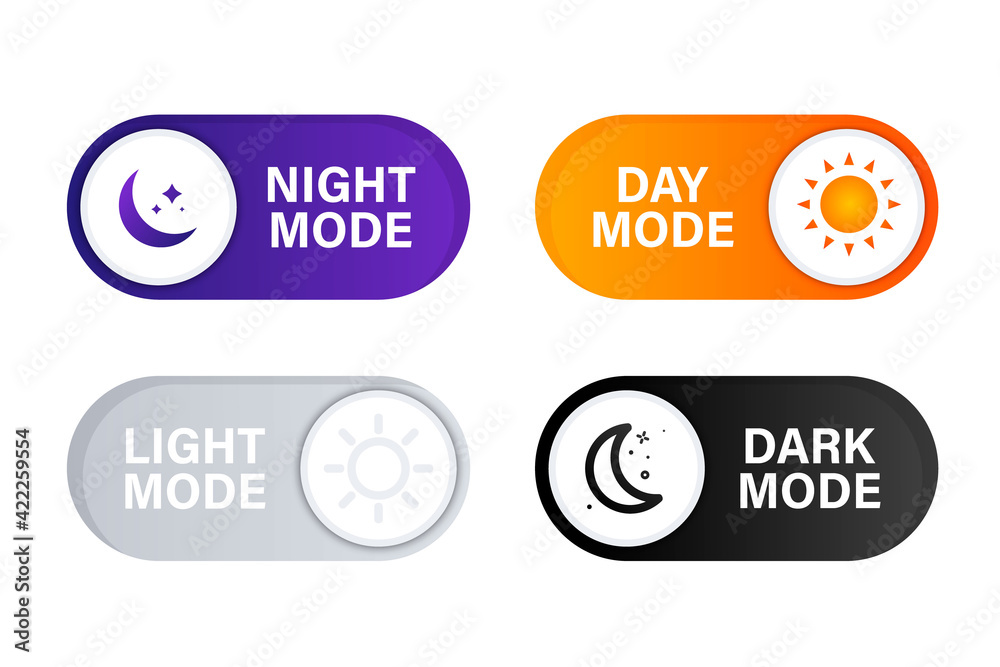 Poster on and off toggle switch buttons. light and dark buttons. day night switch. gadget interface switch 
