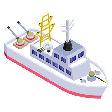 isometric white warship with red trim clip art preview