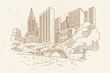 Hand drawn sketch of Central park in New York city. - 422261115