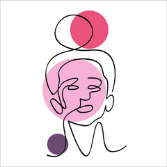 Female face one line drawing with minimal shapes, curved lines. Vector illustration for fashion design. Abstract minimal drawing outline