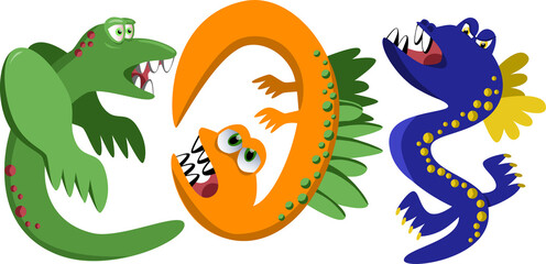 cute monsters, set of original funny cartoon monsters, toothy, emotional, color