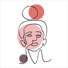 Female face one line drawing with minimal shapes, curved lines. illustration for fashion design. Abstract minimal drawing outline