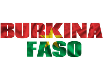 The word Burkina Faso in the colors of the waving Burkina Faso flag. Country name on isolated background. image - illustration.