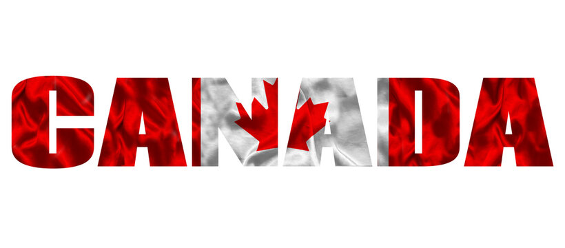 The word Canada in the colors of the waving Canadian flag. Country name on isolated background. image - illustration.