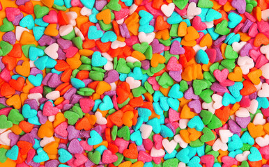 Fototapeta na wymiar Food texture of colorful hearts candies