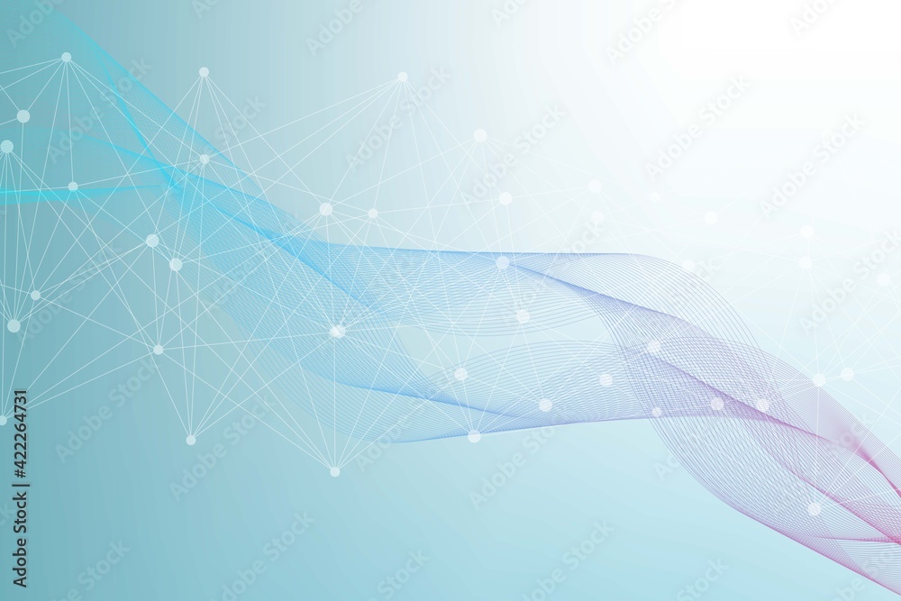 Poster geometric abstract background with connected line and dots. structure molecule and communication. bi