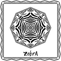 Design with Zebra stripes. Postcard. Black and white color. Ethnic boho ornament. Tribal motif. Vector illustration for web design or print.