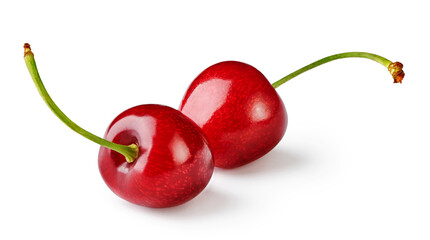 Cherry isolated. Two fresh cherries on white background.