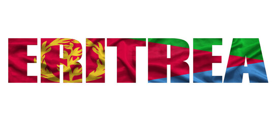 The word Eritrea in the colors of the waving Eritrea flag. Country name on isolated background. image - illustration.