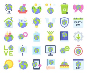 Earth Day related vector icon set 2, flat style