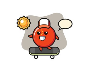 china flag badge character illustration ride a skateboard