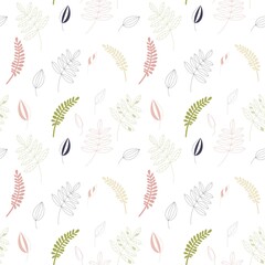 Fototapeta na wymiar Seamless floral wallpaper. Decorative pattern in classic style with leaves and branches. Hand drawing illustration, romantic design, prints, eco background