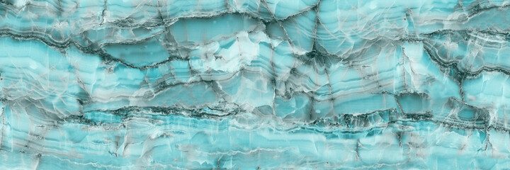 Marble granite aqua blue panorama background wall surface pattern, close up blue surface texture of...