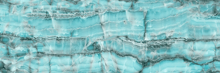 Marble granite aqua blue panorama background wall surface pattern, close up blue surface texture of...