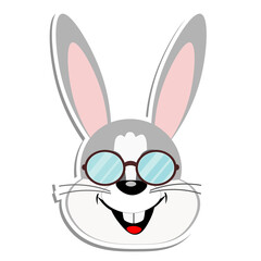 Sticker vector rabbit with glasses. Animal-themed illustration on a white background.