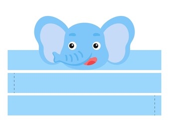 Printable elephant paper headband. Party crown die cut template for birthday, christmas, baby shower. Fun accessory for entertainment. Print, cut and glue. Vector stock illustration.