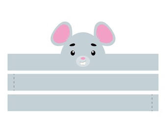 Printable mouse paper crown. Party headband die cut template for birthday, christmas, baby shower. Fun accessory for entertainment. Print, cut and glue. Vector stock illustration.