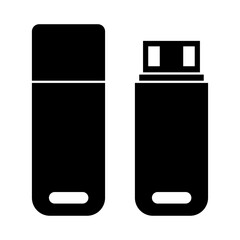 Isolated black USB flash drive icon on a white background. Design element for poster, banner, clothes. Simple flat style. Vector illustration.