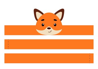 Printable fox paper crown. Party headband die cut template for birthday, christmas, baby shower. Fun accessory for entertainment. Print, cut and glue. Vector stock illustration.