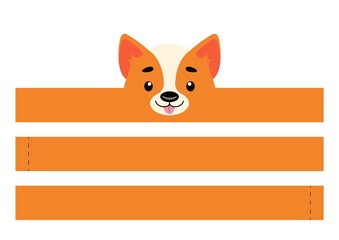 Printable dog paper crown. Party headband die cut template for birthday, christmas, baby shower. Fun accessory for entertainment. Print, cut and glue. Vector stock illustration.