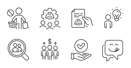Stop shopping, Technical documentation and Search employees icons set. Vector