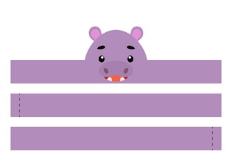 Printable hippo paper crown. Party headband die cut template for birthday, christmas, baby shower. Fun accessory for entertainment. Print, cut and glue. Vector stock illustration.