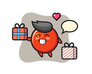 china flag badge mascot cartoon giving the gift