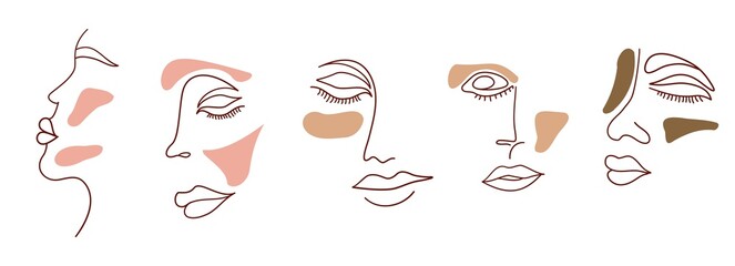 Continuous line, drawing of woman face, One line art face drawing. Boho vector illustration.