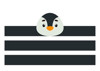 Printable penguin paper crown. Party headband die cut template for birthday, christmas, baby shower. Fun accessory for entertainment. Print, cut and glue. Vector stock illustration.