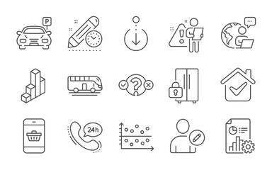 Parking, Project deadline and Dot plot icons set. Refrigerator, Smartphone buying and Scroll down signs. Vector