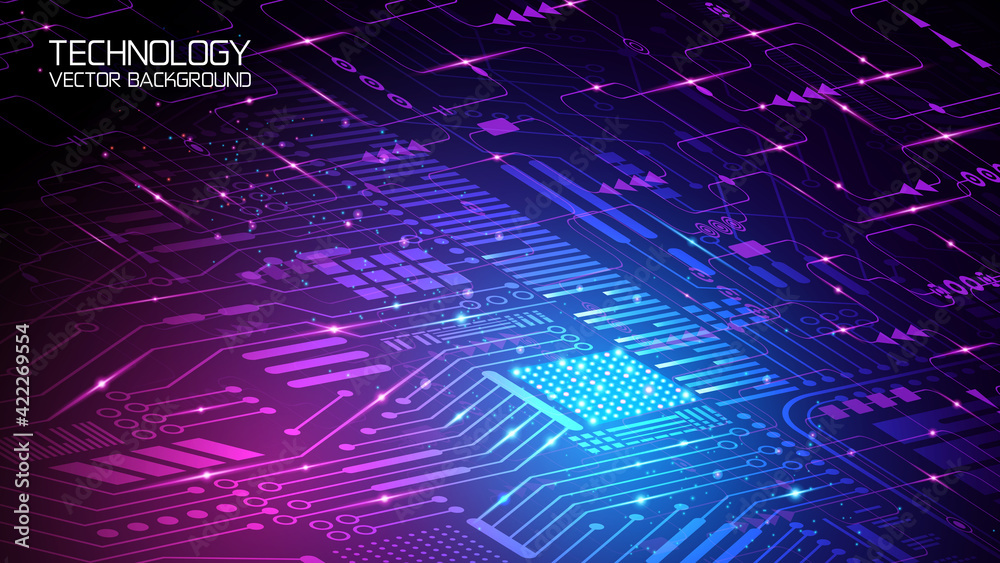 Poster blue abstract technological background. vector. computer board with microprocessor. electronic elect