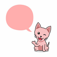 Cartoon character happy sphynx cat with speech bubble for design.