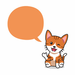 Obraz premium Cartoon character happy tabby cat with speech bubble for design.