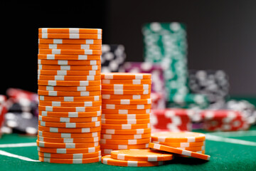 Stacks of playing chips on casino table