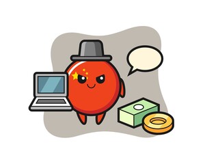Mascot Illustration of china flag badge as a hacker