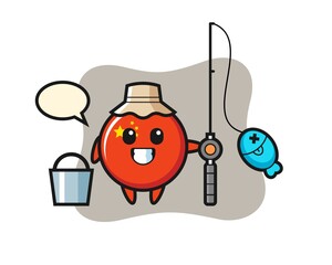 Mascot character of china flag badge as a fisherman