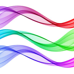 Set of colored waves. Abstract horizontal beautiful vector waves on white background, design element