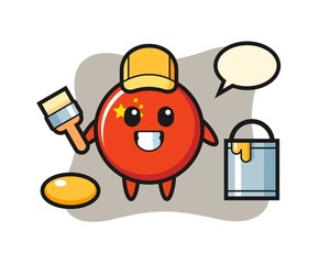Character Illustration of china flag badge as a painter
