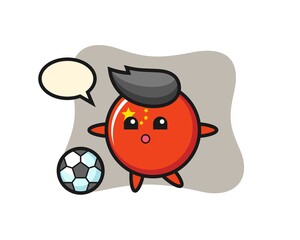 Illustration of china flag badge cartoon is playing soccer