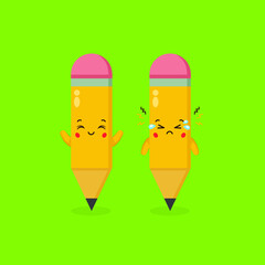 Cute Pencil Characters Smiling and Sad