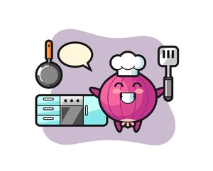 onion character illustration as a chef is cooking