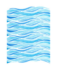 Blue waves watercolor background in blue color, water or hair texture, painted modern graphic artistic pattern.