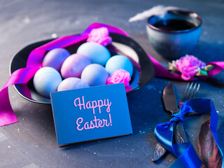 Dark Happy Easter Greeting Card, Neon Colored Light