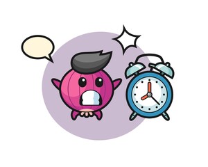 Cartoon Illustration of onion is surprised with a giant alarm clock